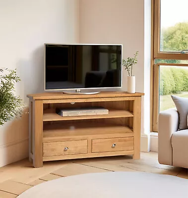 Oak Corner TV Stand | Media Cabinet | Entertainment Table | Solid Wood Unit • £379.99