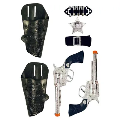 7pc Cowboy Sheriff Twin Holster & Guns Toy Play Set Kids Wild West Fancy Dress • £6.49