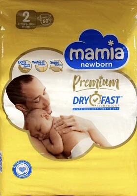 £9.39 • Buy Mamia Newborn Premium DRY FAST TECHNOLOGY Size 2 Nappies 60 Pack