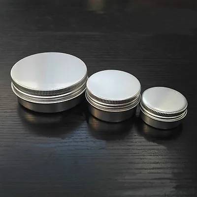 50PCS 5ML-50ml Empty Cosmetic Pots Lip Balm Container Jar Silver Aluminum Tins • $31.26