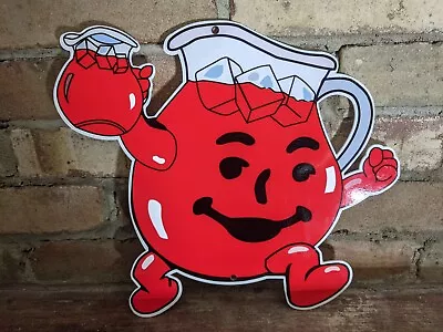 Vintage Red Kool Aid Guy Enamel Metal Porcelain Sign 12  X 13  • $129.99