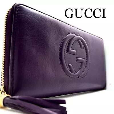 Authentic ️gucci Long Wallet Soho Leather Leather  Tassel Purple Rare From Japan • $125.17