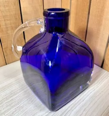 Cobalt Blue Glass Decanter Jug With Clear Handle 6  Tall 4 1/4  Square • $29.99