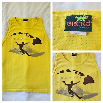 Vintage Gecko Hawaii Tank Top Mens XL Made In USA Yellow Cotton Blend Summer • $13.97