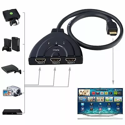 3 Port 1.4 HDMI Switcher Splitter HDTV Xbox One 360 PS3 PS4 Pigtail Cable Switch • $10.15