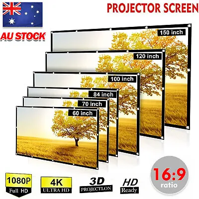 $30.33 • Buy 2021 60-150  1080P 16:9 HD  Projector Screen Portable Outdoor Home Movie Cinema