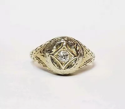 High Quality Vintage 14k Gold .11 Carat Diamond Ring Amazing Etched Detail • $495