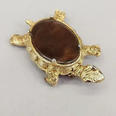 Turtle Brooch Vtg Brown Faux Tortoise Shell Gold Tone Jewelry Pin 1.75  • $20