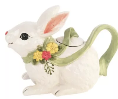 Blossom Bunny Kisses Teapot Ceramic Blue Sky Clayworks Easter Rabbit • $29.99