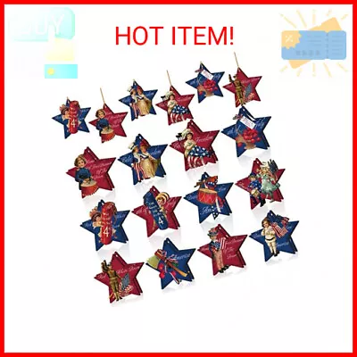 Panelee 24 Pcs Vintage 4th Of July Ornaments For Tree Wooden Patriotic Ornaments • $17.98