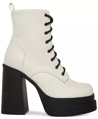 MADDEN GIRL Womens White 1-1/2  Platform Driven Block Heel Combat Boots 6.5 M • $24.99