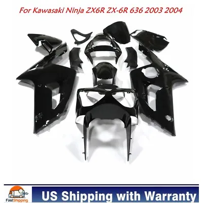 UV Painted Fairing Kit Glossy Black Bodywork For Kawasaki Ninja ZX6R 636 03-2004 • $349.01