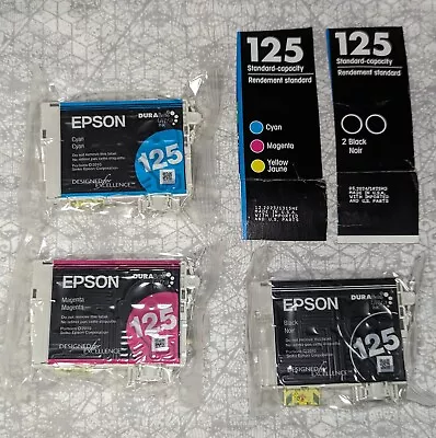 3 Genuine Epson 125 Ink Cartridges - Black Cyan Magenta - Sealed - Exp 2023 2024 • $17.99
