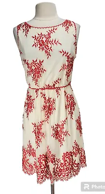 MAX STUDIO Womens Skater Knee Length Dress Size M Ivory Floral Lace Crew Neck • $18.39