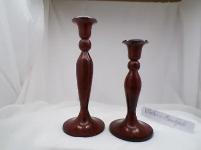 Pair Brown Metal Candlesticks Candle Holders 8.5  & 7  • $26.10
