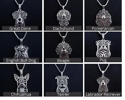 New Silver Dog Breed Art Deco Pendant Necklace With 18  Chain Dog Lover Gift • $7.99