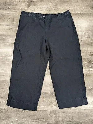 J Jill Love Linen Pants Large Black Cropped Pull On Wide Leg Casual City Career • $8.48
