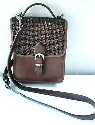 Brighton Women's Brown Leather Crossbody Purse Handbag Woven Detail Vintage • $28.95