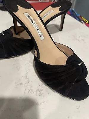 Manolo Blahnik Black Mule Heel Made In Italy Size 38 PreLoved Cond Fast Ship! • $77.77