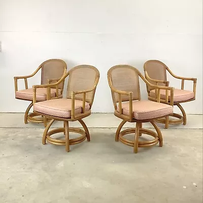 Vintage Coastal Rattan Swivel Dining Chairs- Four • $695
