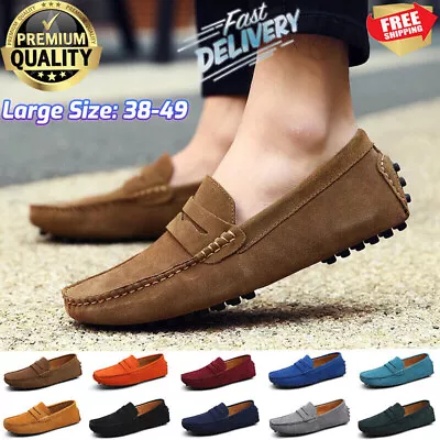 Suede Leather Men Casual Shoes Loafers Driving Moccasins Slip On Soft Shoes US • $43.06