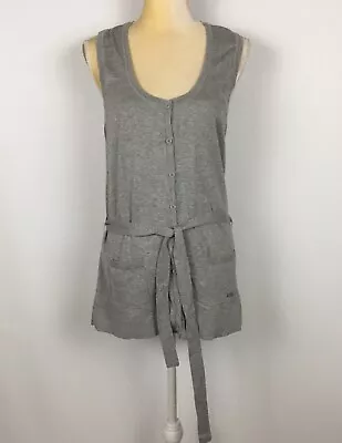 S. Oliver Women's 12 Gray Cardigan Sweater Sleeveless Belted Lightweight Pockets • $25