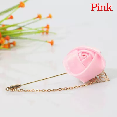 Rose Leaf Flower Chain Pins Brooch Men Suit Collar Lapel Brooch Wedding Party • £1.91