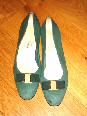 Salvatore Ferragamo Vara Shoes In Green Suede UK6.5 (ferragamo 9) • £39.99