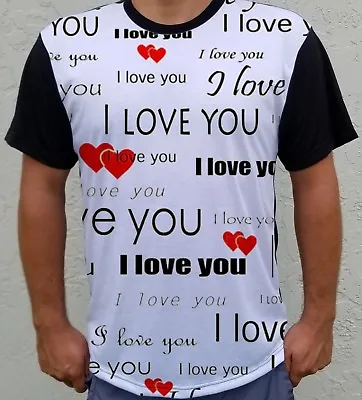 I Love You Heart Print Men's Short Sleeve Basic Tee T-Shirt Valentine's Day Gift • $24.99