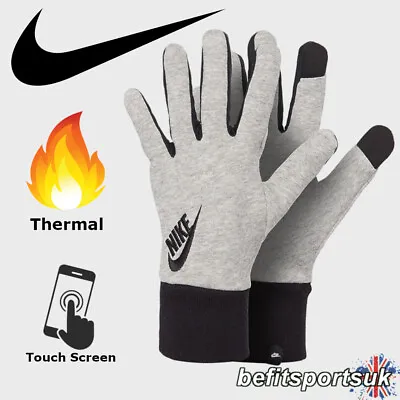 Nike Thermal Fleece Gloves Club Winter Warm Touch Screen Phone Grey Black S M L • £21.95