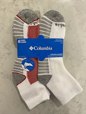Columbia 6-Pair Men's White/Gray/Red Athletic Quarter Cut Socks • $16.99