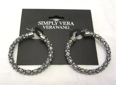 VTG Simply Vera Vera Wang Hoop Pierced Earrings Unworn On Tag Round Rhinestone • $10