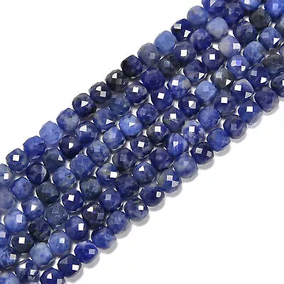 Natural Sodalite Faceted Cube Beads Size 4mm 15.5'' Strand • $15.49