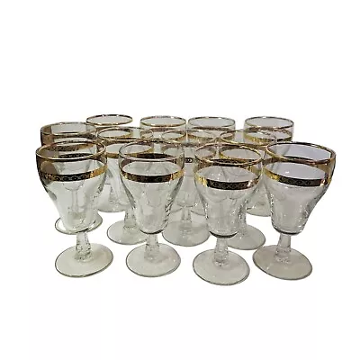 Mid Century Water Goblet Libbey Stemware Glasses Victoria Gold Trim Set Of 12 • $60