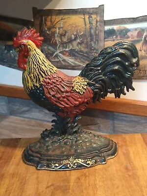 Vintage Cast Iron Rooster/Chicken Door Stop Hand Painted 12 T. Beautiful  • $39.89