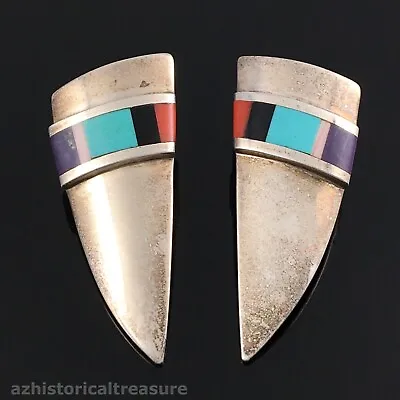 Vernon Begaye -native American Navajo Sterling Silver Multi-stone Inlay Earrings • $295