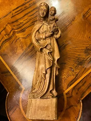 Vintage Carved Statue Virgin Mary And Child Madonna And Baby Jesus Holding Globe • $29