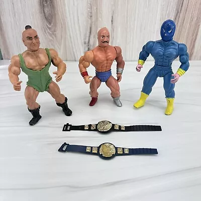 Lot Of 3 Vintage Figures Iron Sheik Wresting 5  1980's WWF With 2 Champion Belts • $24.95