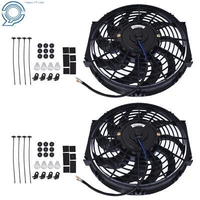 2X 12  Universal Slim Fan Push Pull Electric Radiator Cooling 12V Mount Kit • $37.78
