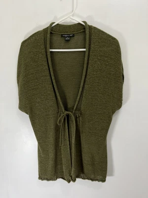 $14.99 • Buy Vintage August Silk Womens Short Sleeve Sweater Cardigan Medium Tie Front Green