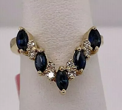 14k Yellow Gold Plated Silver 2 Ct Marquise Cut Lab-Created Blue Sapphire Ring • $90.78