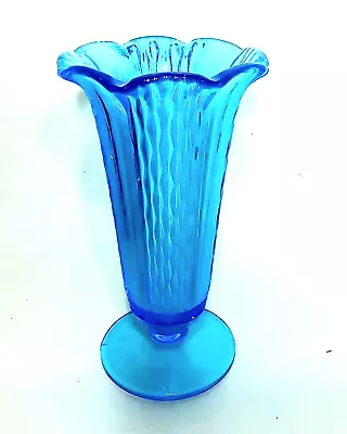 Vintage Mid-century Blue Glass Footed Table Vase • $14