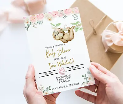 Personalised Sloth Baby Shower Invitation Baby Shower For Girl Baby Shower • £3.79
