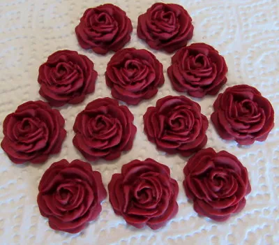 12 Ruby Red Roses Flowers Edible Cake Toppers WeddingCupcakeBirthday • £5.25