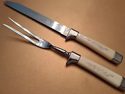 THE MIRACLE WORKER CARVING SET KNIFE FORK STAINLESS Sheffield Serated Blade  • $8