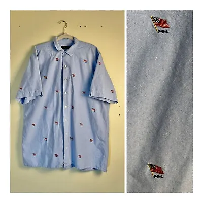 Polo Ralph Lauren Mens 2XB BIG Button Up Shirt Loop Collar Allover USA Flags • $22.68