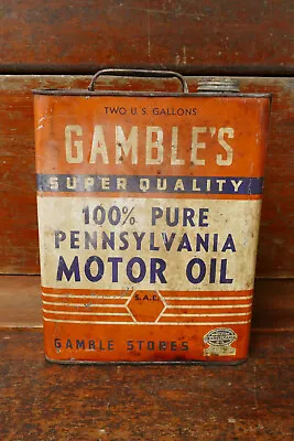 Vintage Gambles 100% Pure Pennsylvania Motor Oil Metal 2 Gallon Oil Gas Can • $49.95