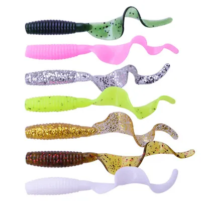 6cm Curly Tail Grub Worm Soft Jelly Fishing Tackle Lure Bait Jig Head Pike Perch • £3.19