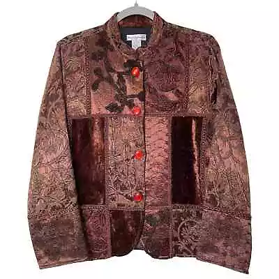 Draper's & Damons Vintage Rust Metallic Embroidered Patchwork Boho Jacket Size M • $30