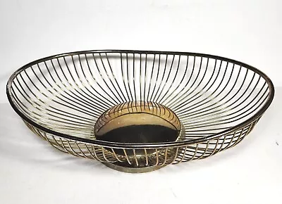 Vintage Brass Plated Oval Metal Wire Basket Table Decor Fruit Bread MCM Kitchen • $22.95